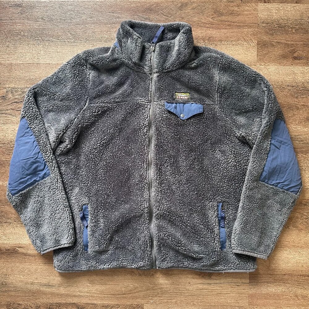 L.L. Bean Hi-Pile Turtleneck Fleece Sweater Mens XL Gray Blue Polyester